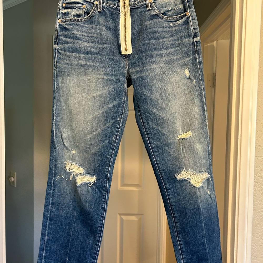 MOTHER Denim XYZ Saint  Distressed Straight Leg Jeans